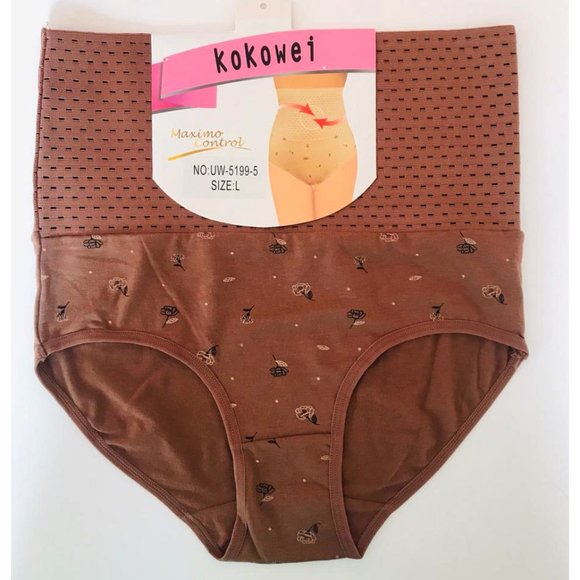 Women Flower High Waist Tummy Control Shape Intimate Underwear Panties Brown L - Picture 1 of 6
